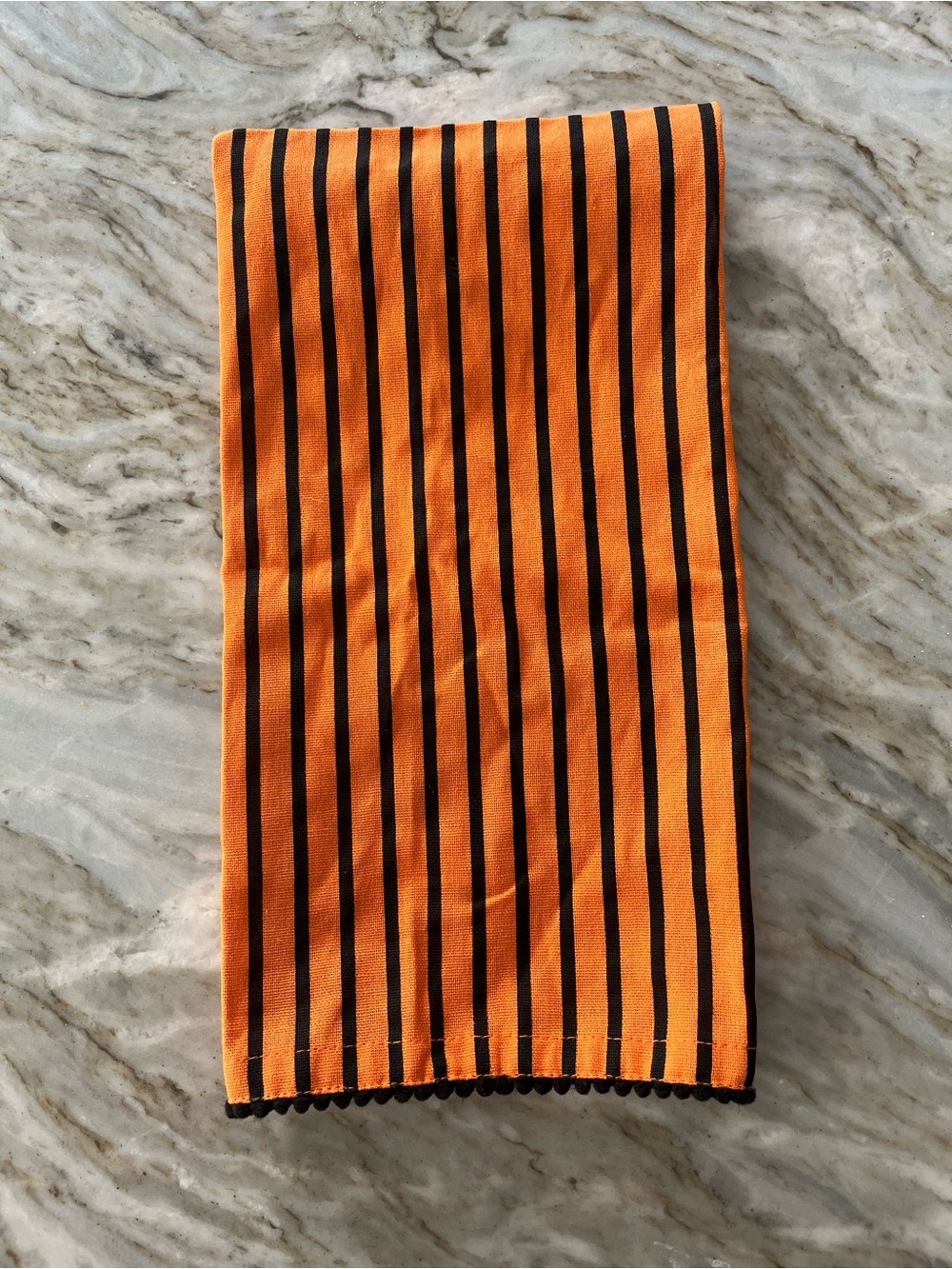 Halloween Dish Towel / Black & Orange Stripe Hand Towel / Fall Decor